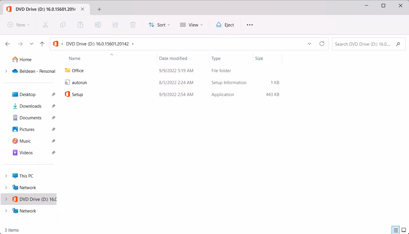 Deschidere installer pentru activare licenta Office 2021
