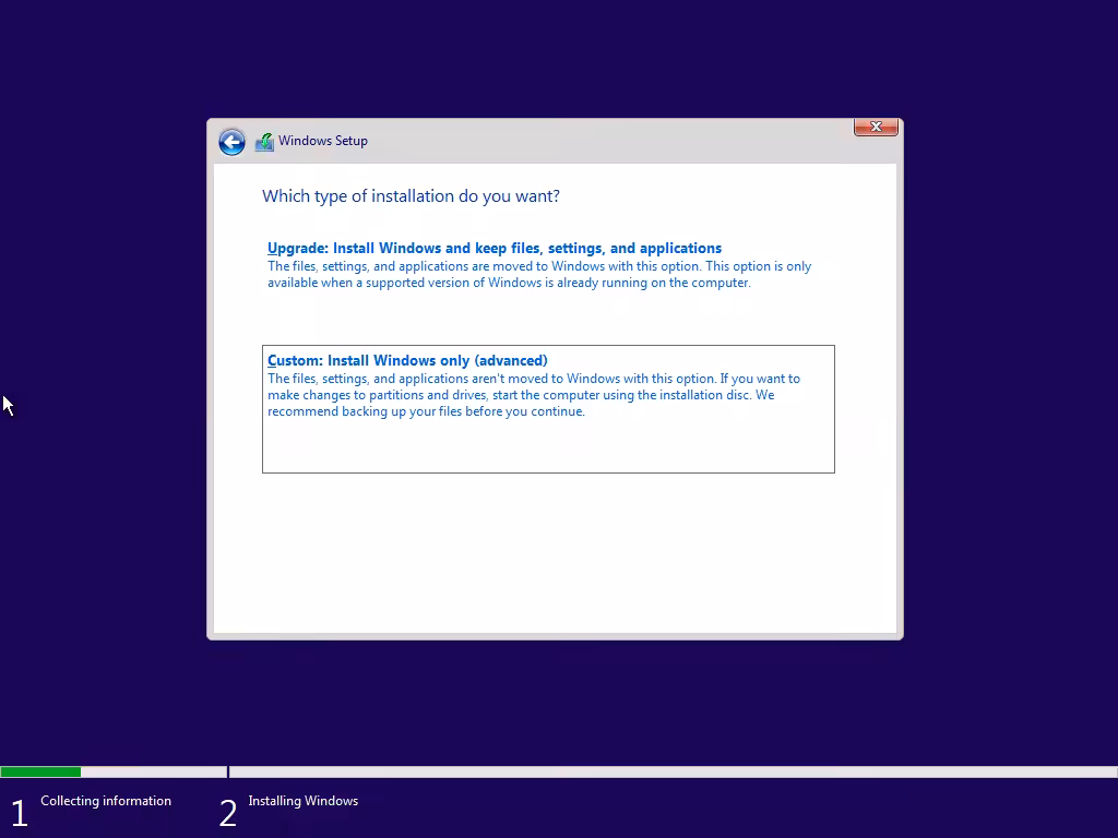 windows 11 install select installation type
